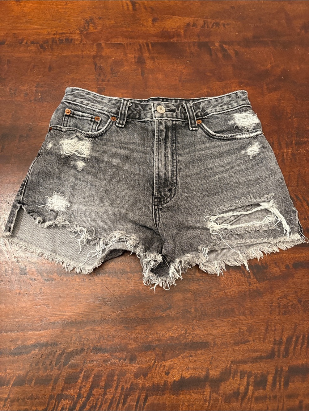 Abercrombie & Fitch Distressed Black-Grey High-Rise Jean Shorts